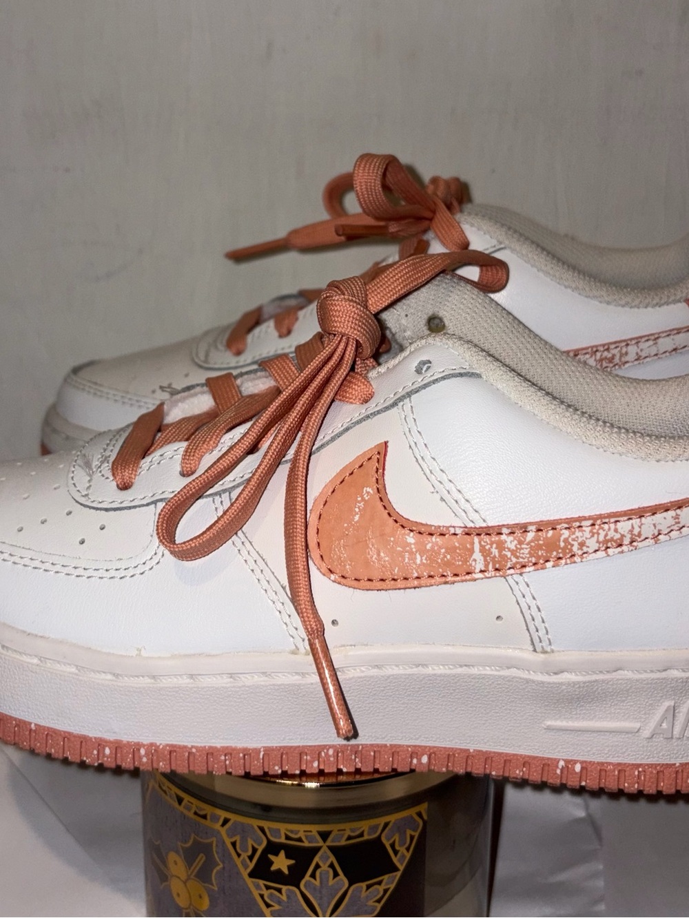 Nike White Sneakers with Peach Swoosh and Laces